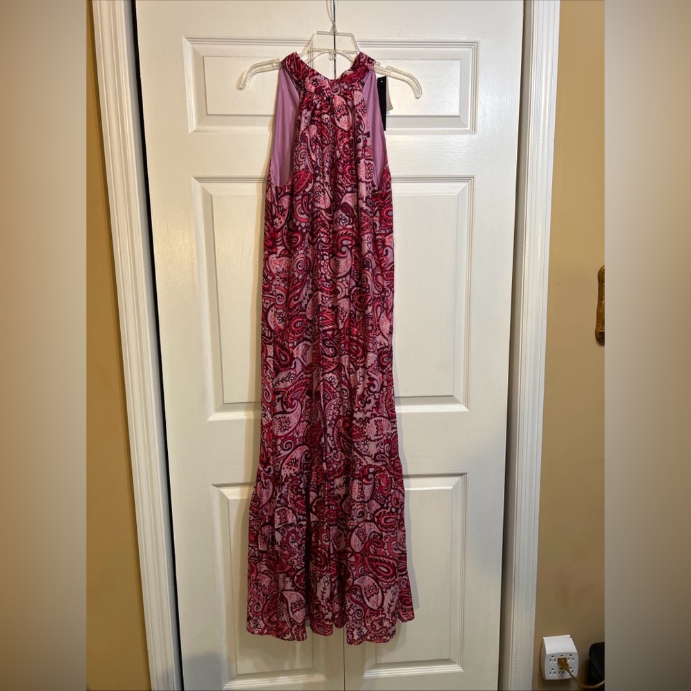 NWT Cynthia Steffe Fuschia/Red/Lavender Paisley Halter Maxi Dress Size M Medium